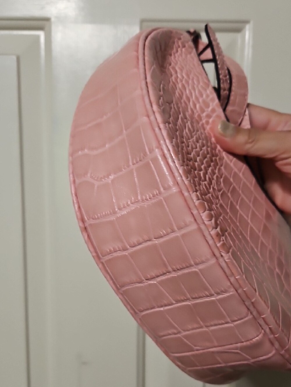 Patricia Nash Pink Croc-Embossed Crescent Crossbody Bag - Picture 5 of 11